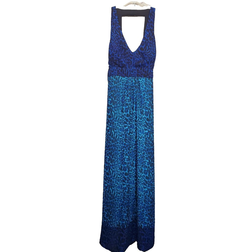 ICE Blue Animal Print Sleeveless Side-Zip Maxi Dress w/attached Sash Size XL